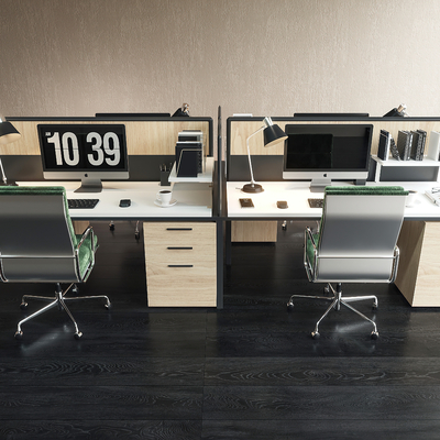  现代屏风卡位办公桌椅组合su模型 