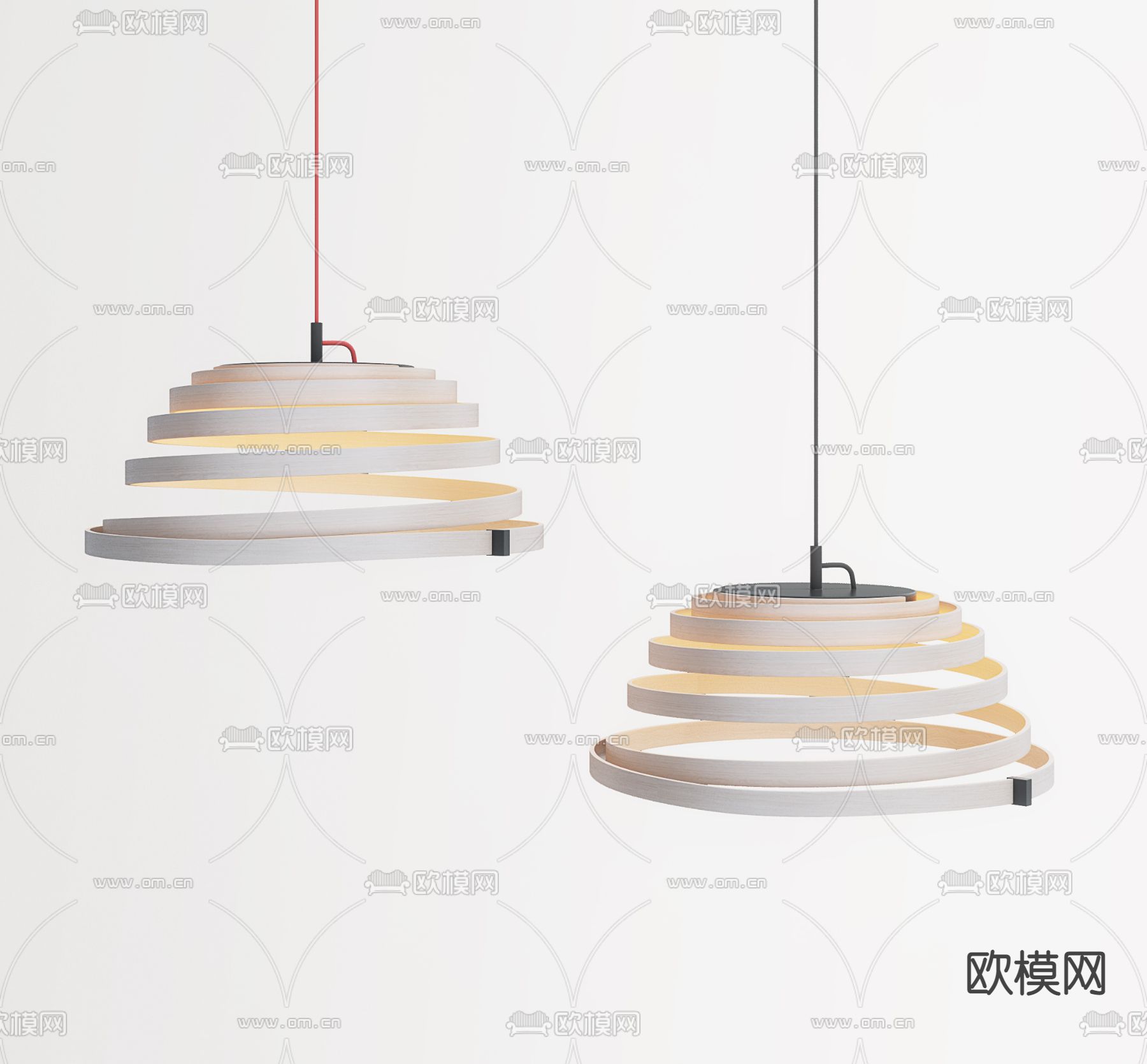 北欧木条环形吊灯3d模型下载