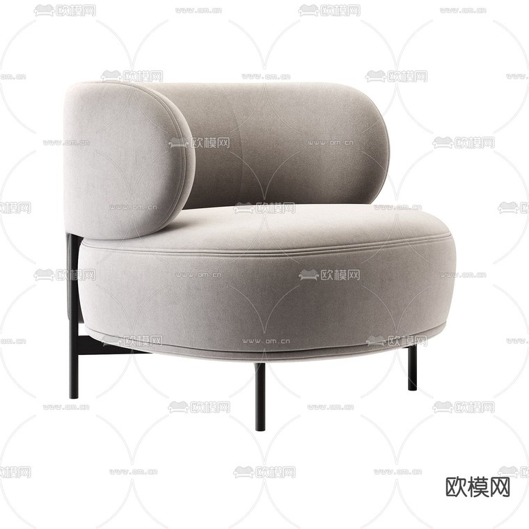 现代米白色布艺单人沙发3d模型下载_ID12047382_3dmax免费模型-欧模网