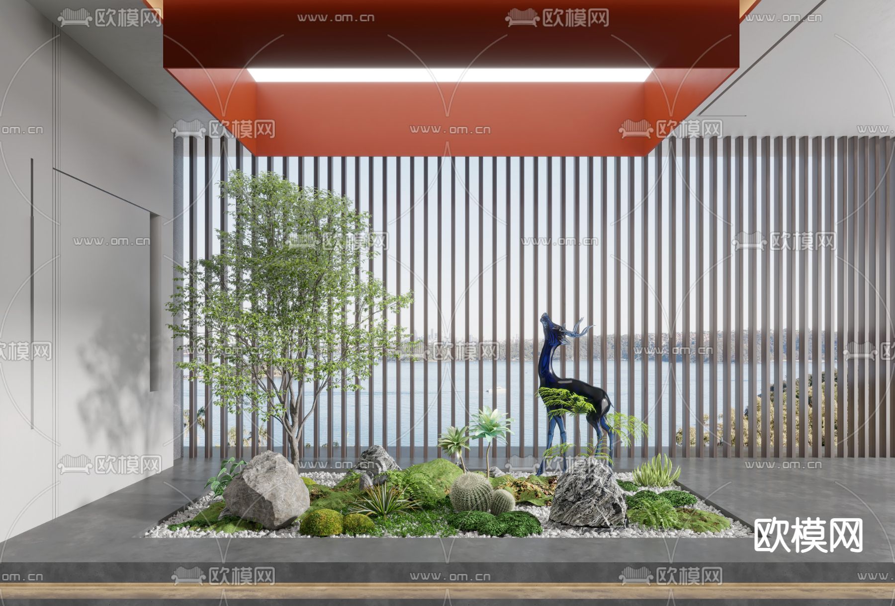 现代假石动物雕塑绿植景观3d模型下载