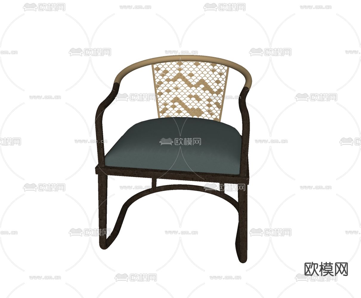 新中式轻奢休闲椅su模型下载（渲染图3）