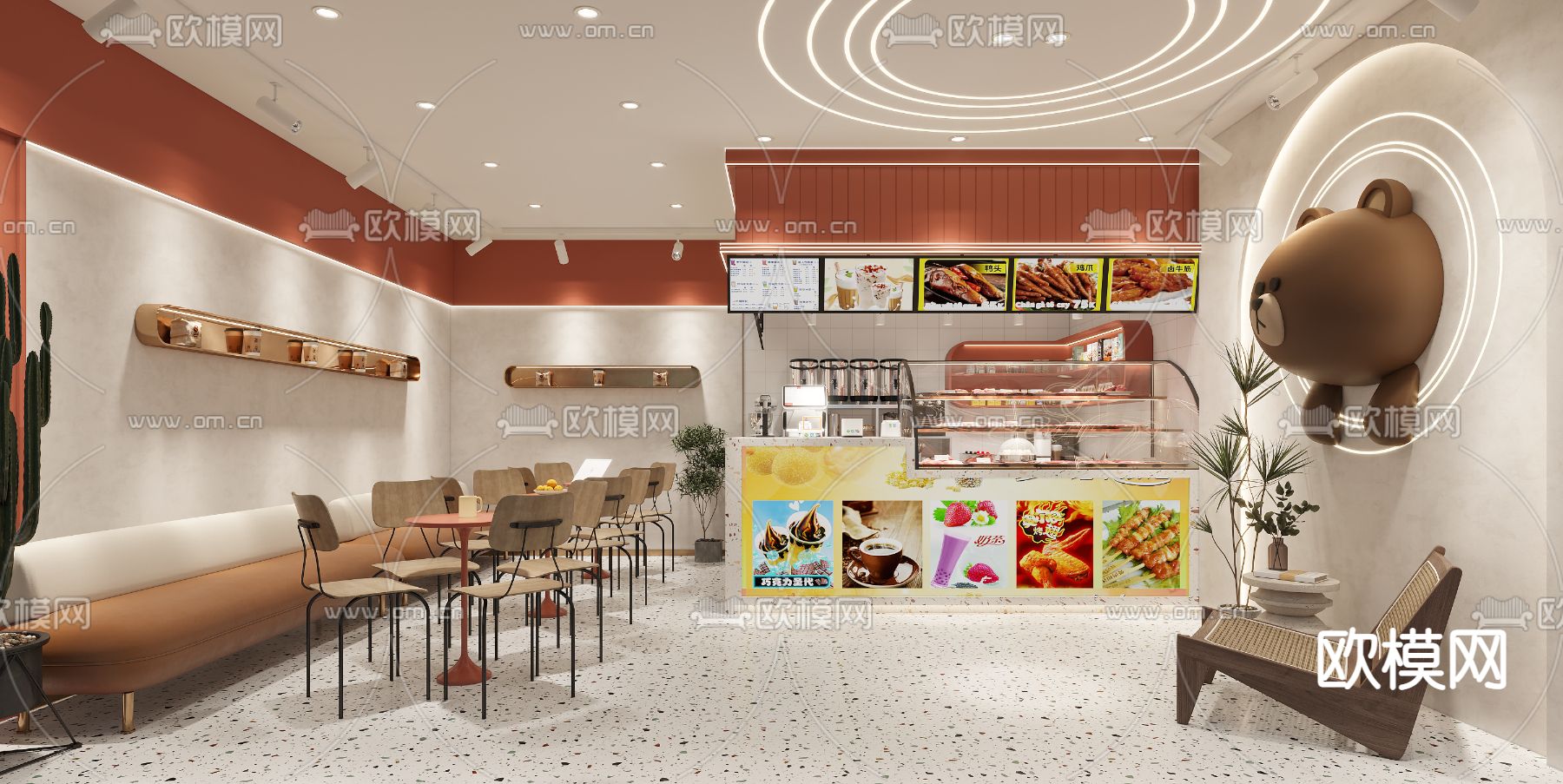 现代轻奢奶茶店3d模型