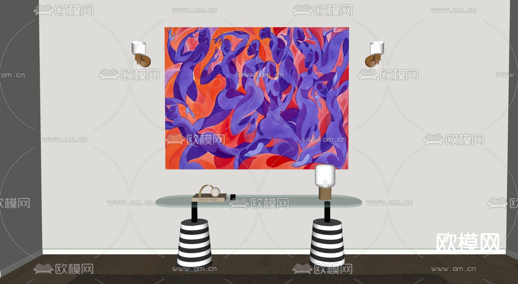 孟菲斯风抽象装饰画su模型下载（渲染图2）