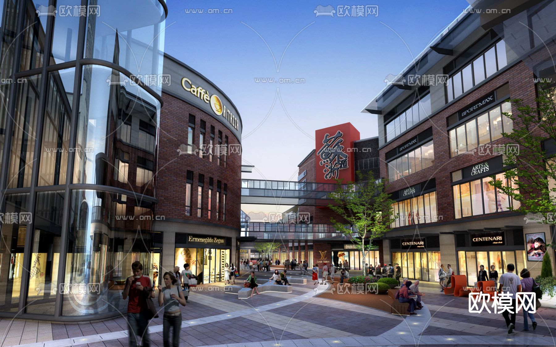 现代商业街景观psd下载