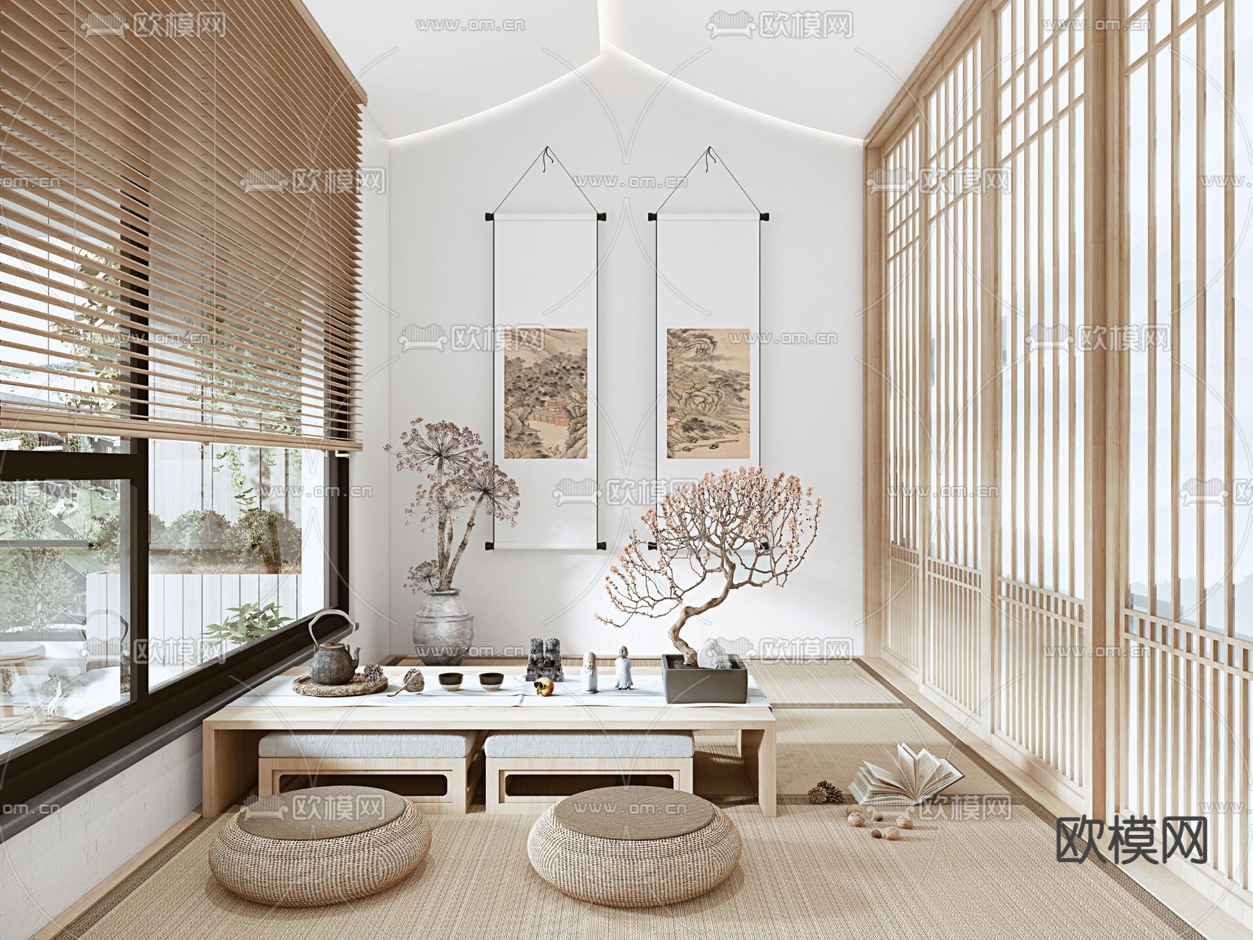 日式榻榻米茶室3d模型下载（渲染图1）