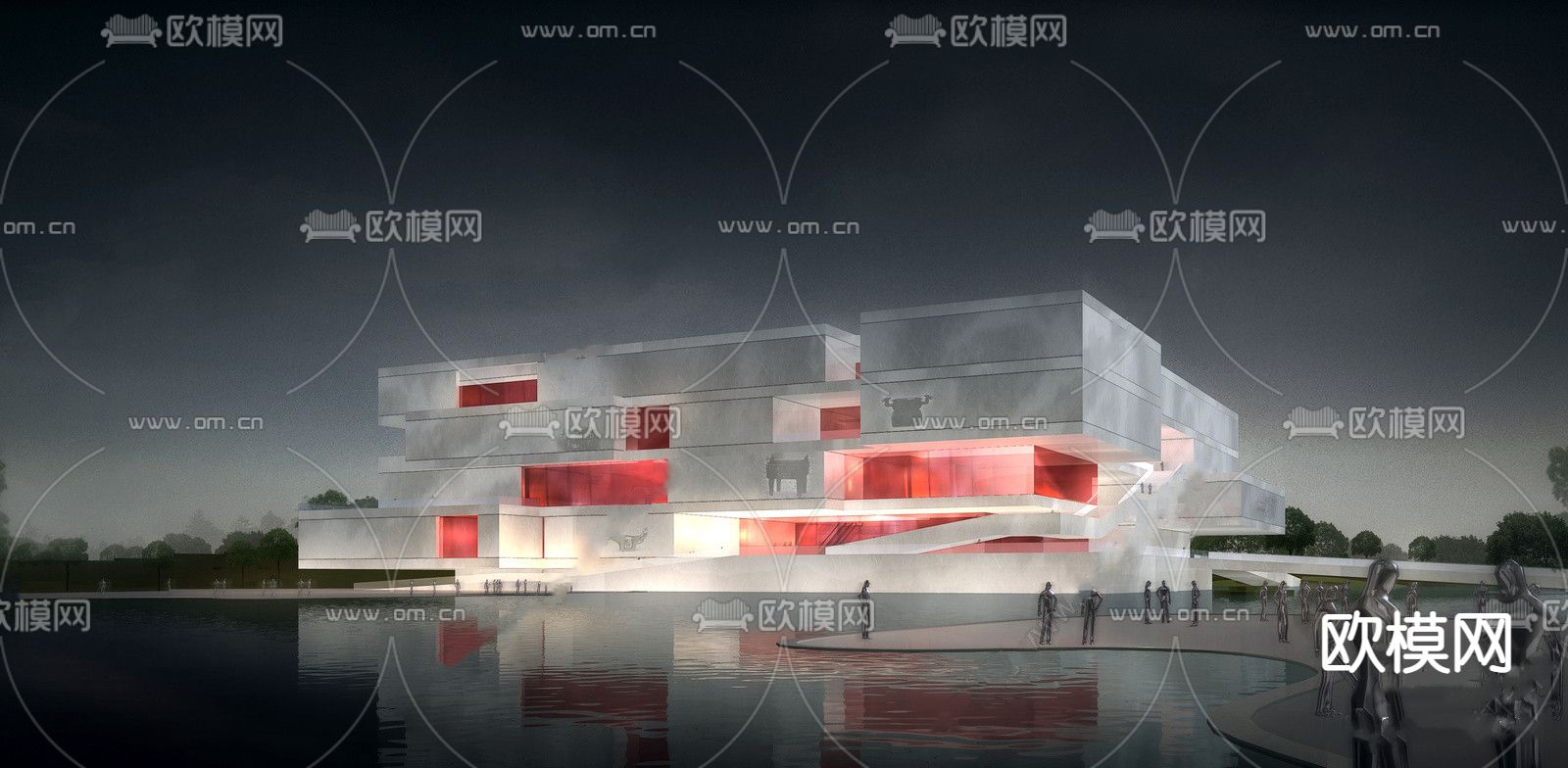 现代博物馆展览馆外观su模型下载（渲染图1）