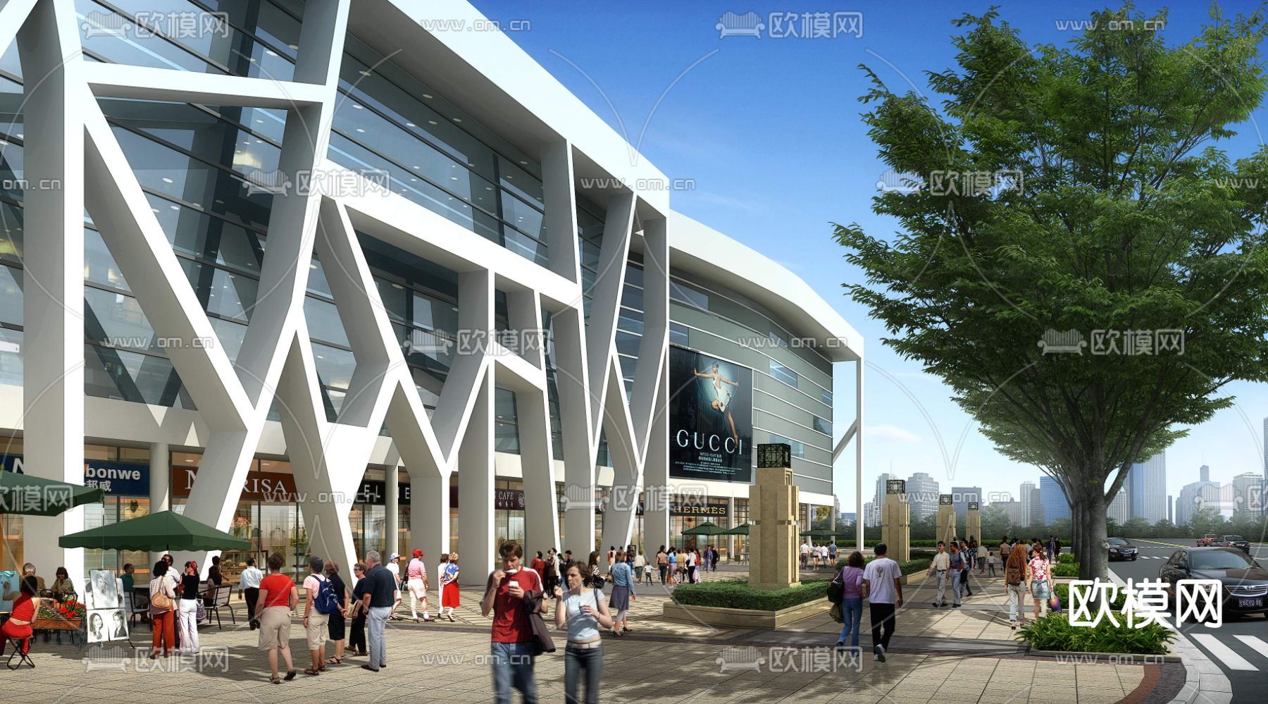 现代商业街景观psd下载