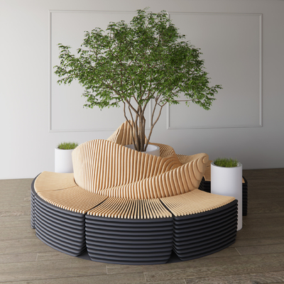  现代户外树池座椅su模型 