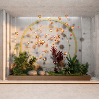  现代散尾葵绿植堆小品su模型 