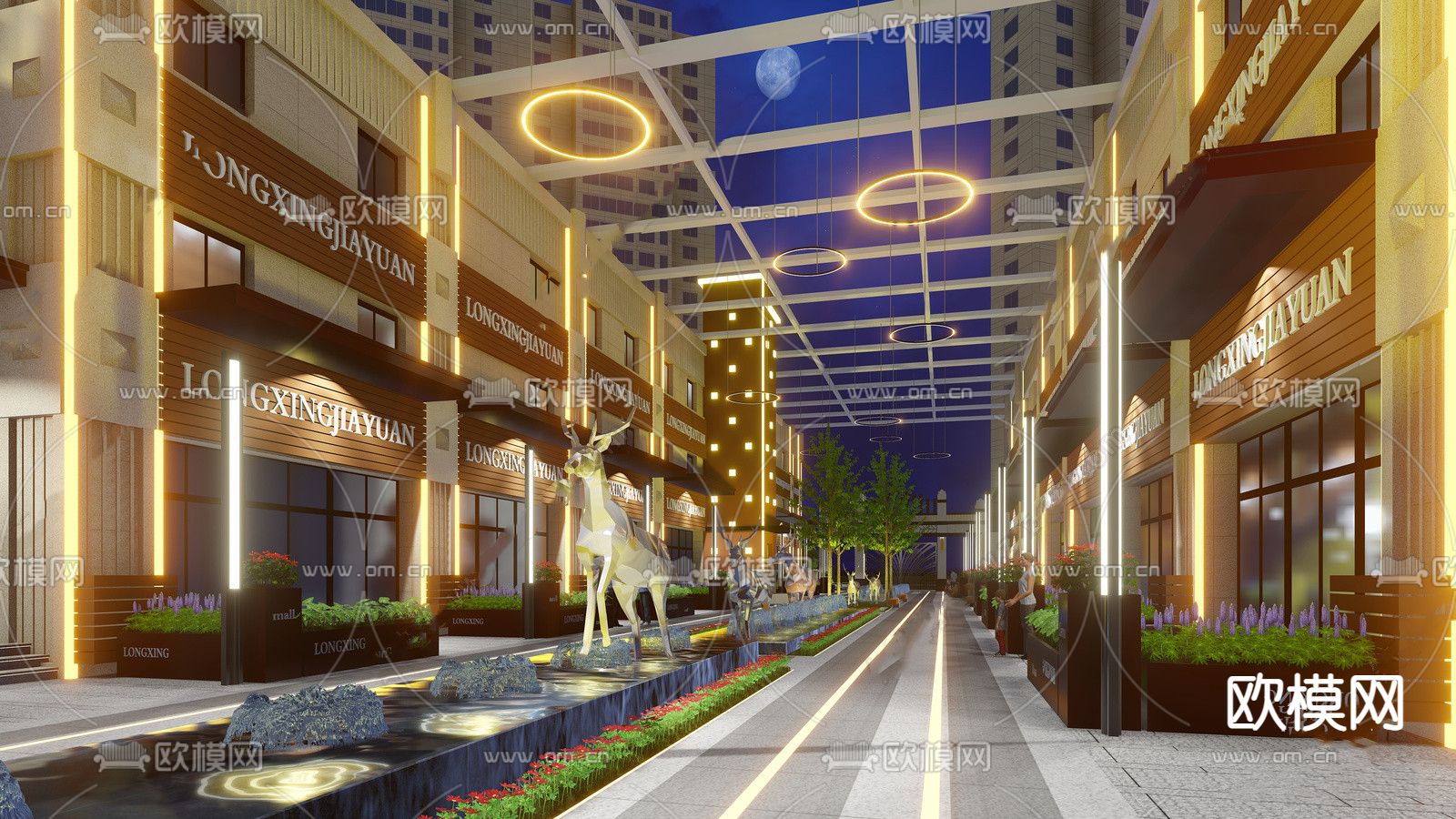 现代商业街广场su模型下载（渲染图4）