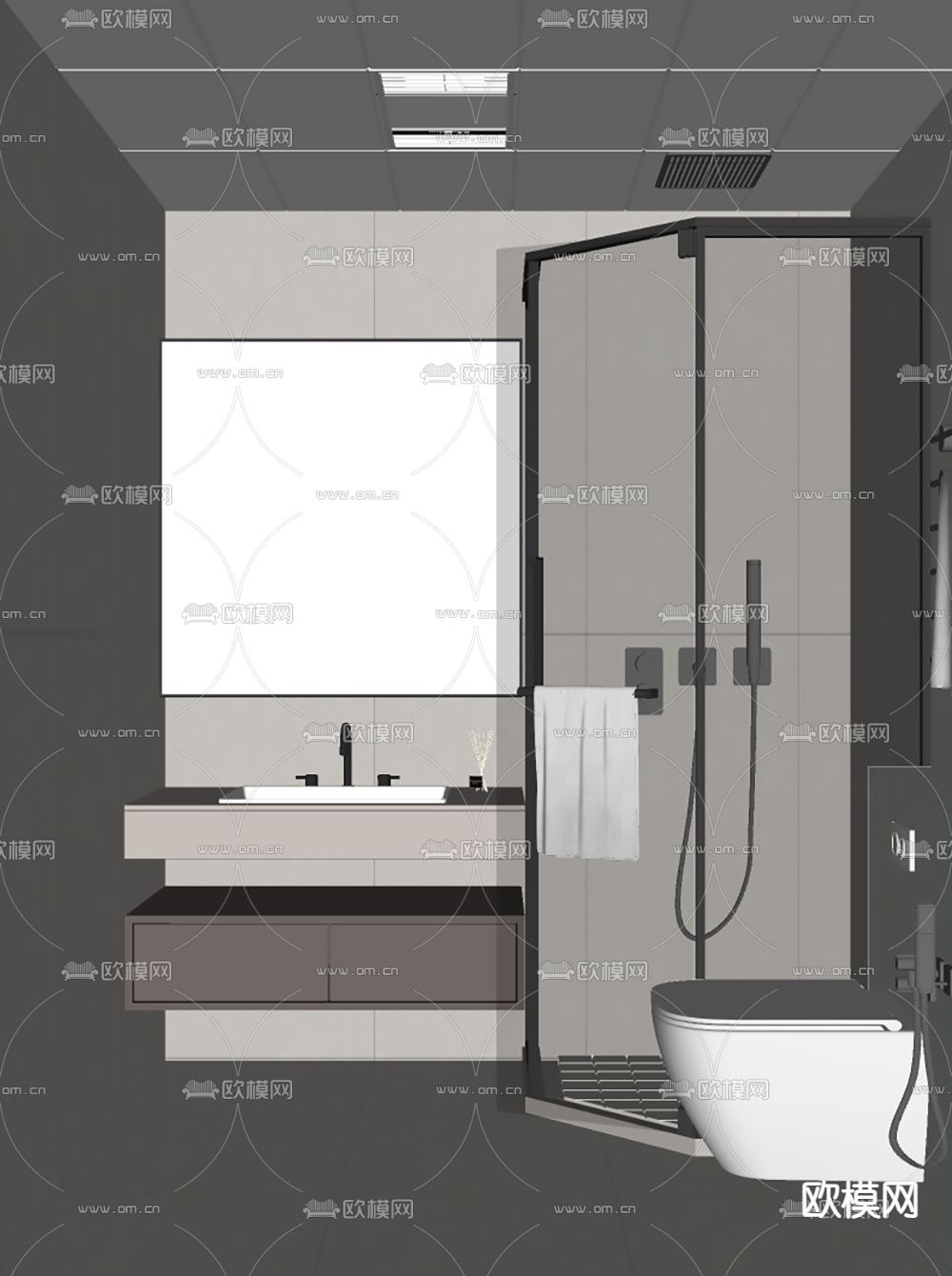 现代浴室卫生间su模型下载（渲染图2）