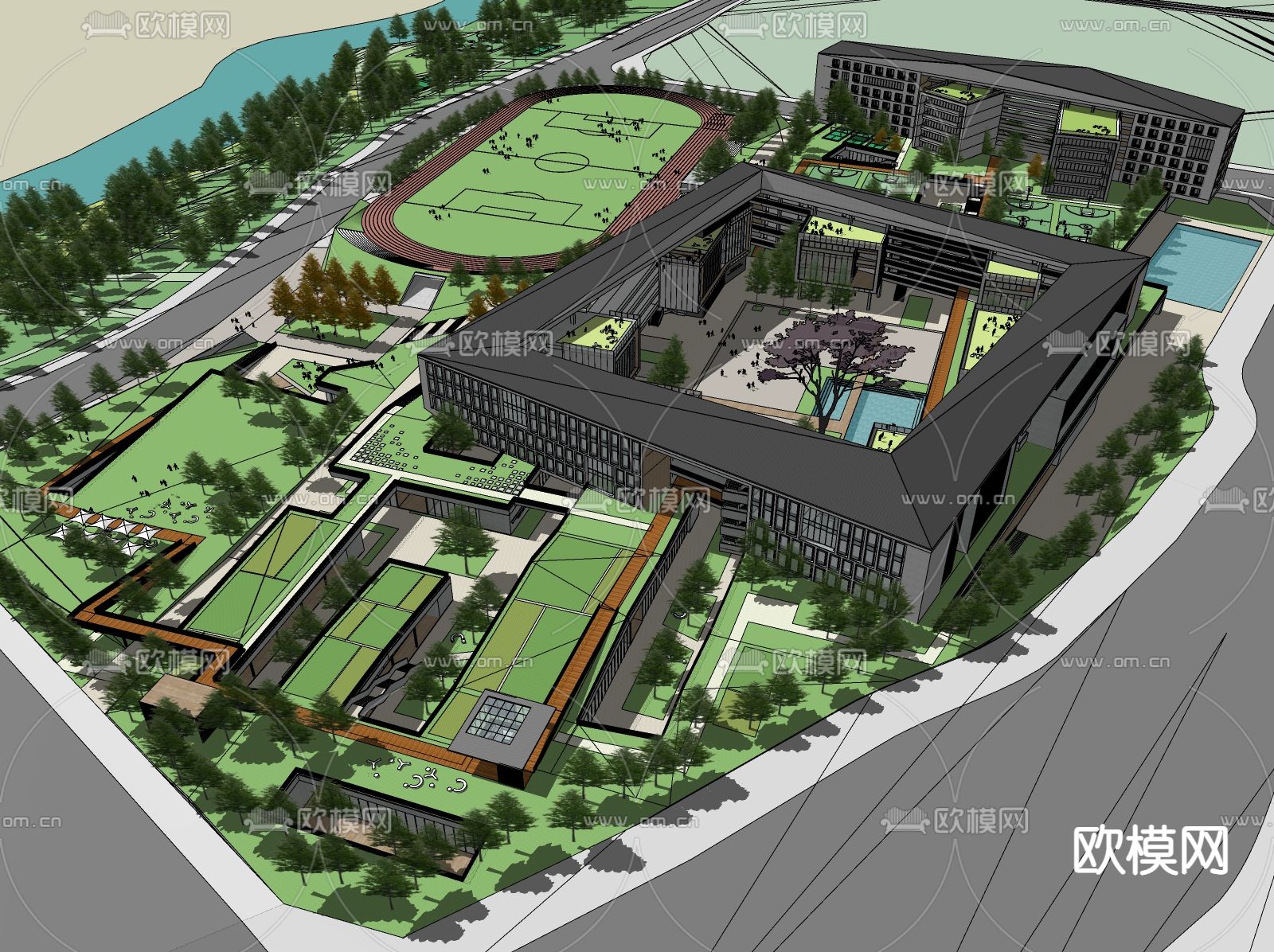 现代学校建筑外观su模型