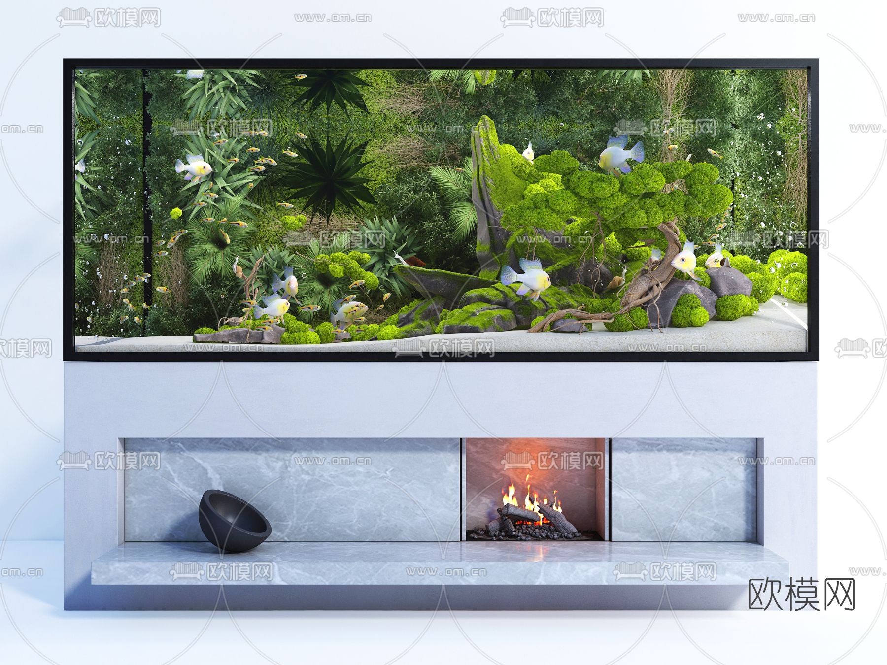 现代水族缸鱼缸壁炉3d模型下载