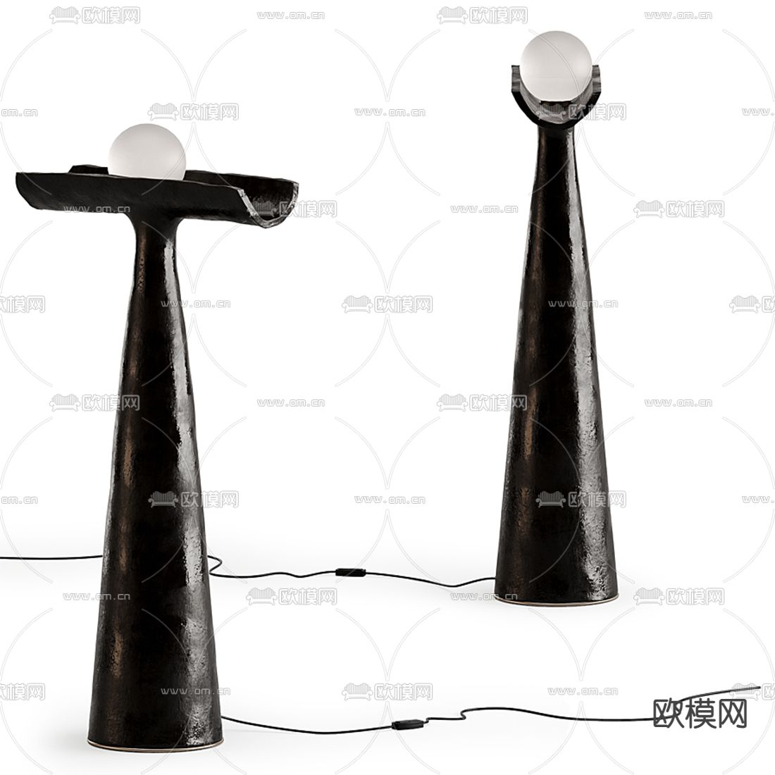 侘寂风黑白落地灯3d模型下载（渲染图2）