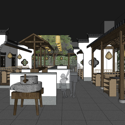  新中式火锅店su模型 