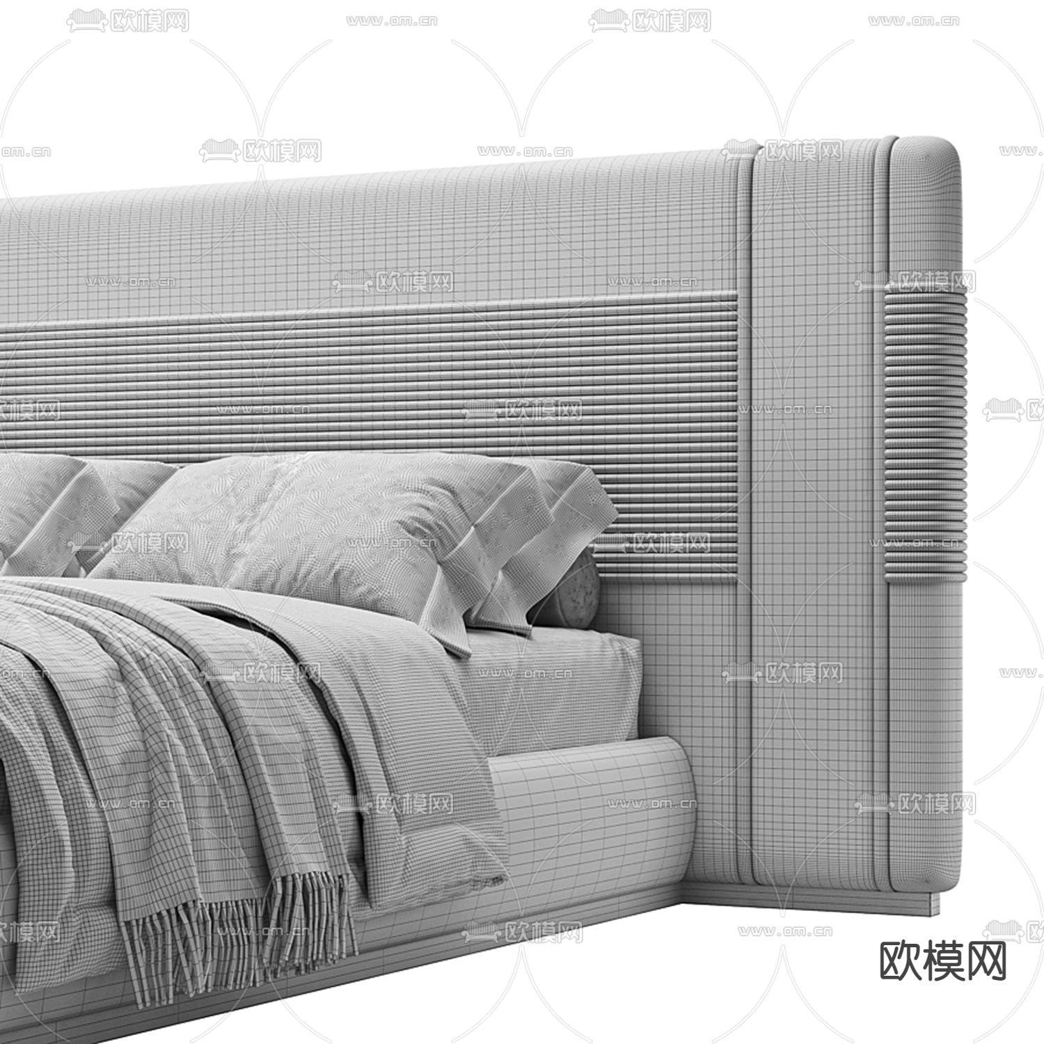 后现代布艺双人床3d模型下载（渲染图3）