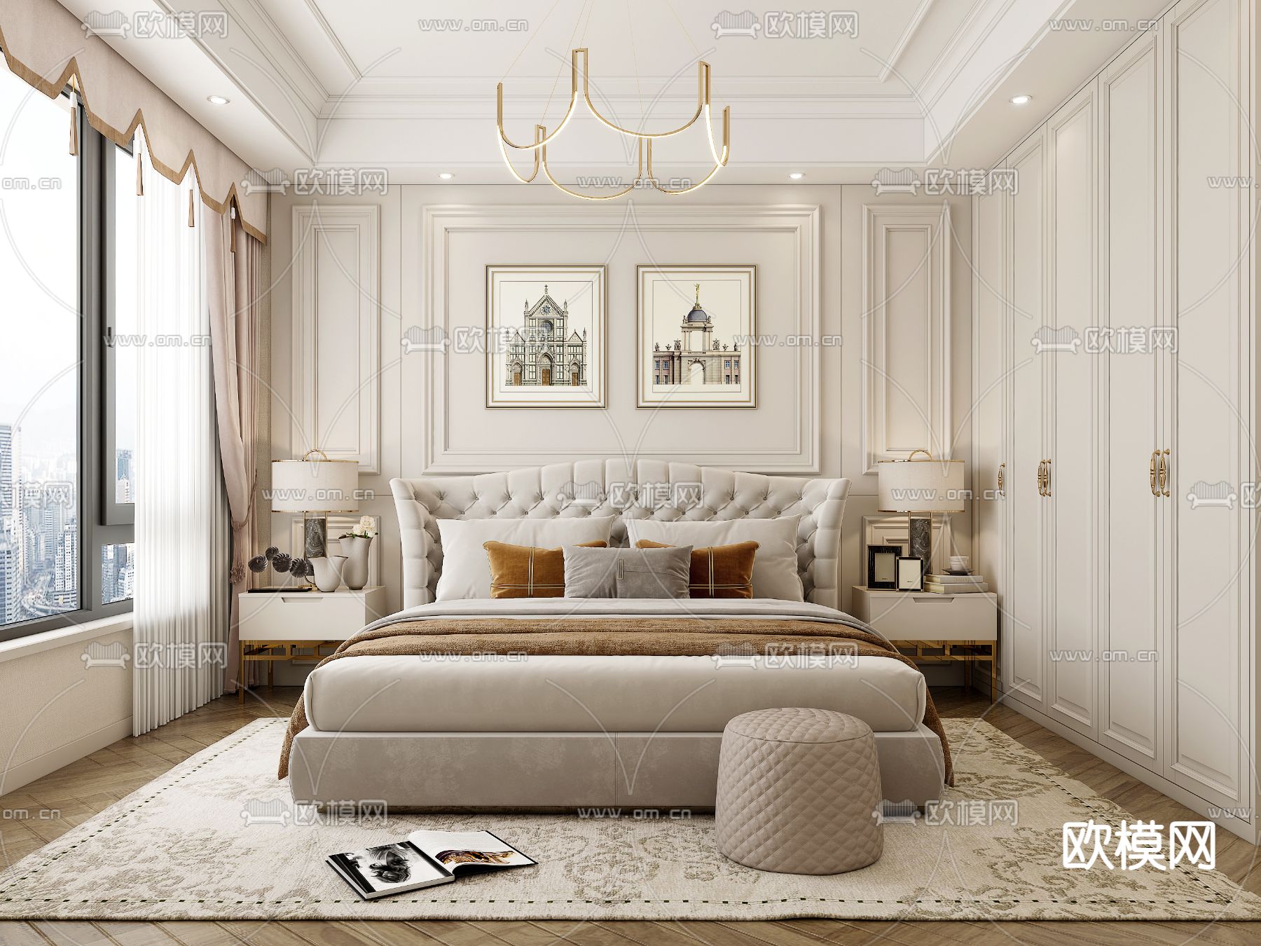 简欧卧室主人房3d模型下载