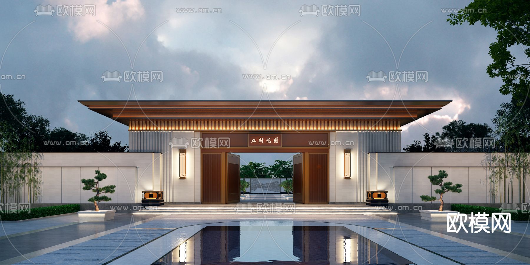 新中式住宅大门3d模型下载