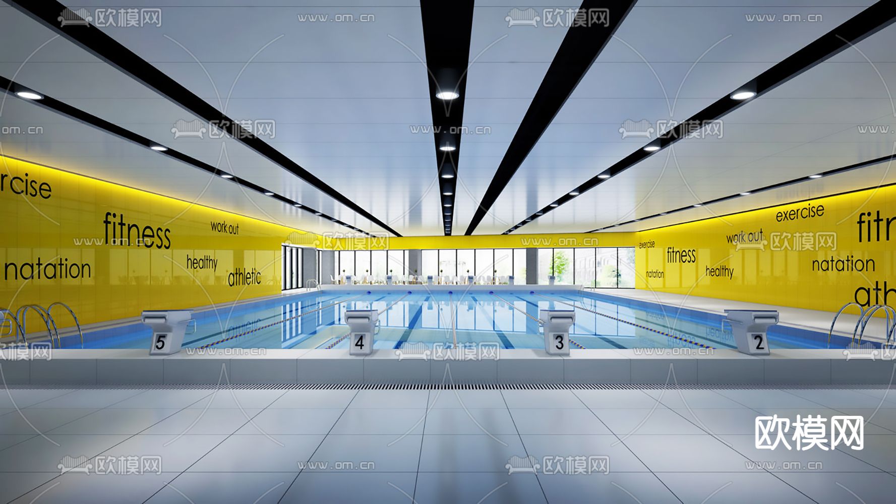 现代室内游泳馆3d模型下载（渲染图1）