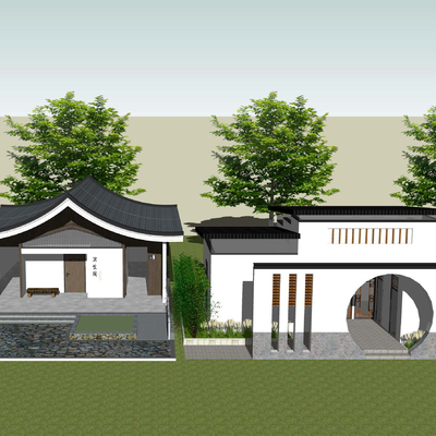  新中式公共厕所su模型 