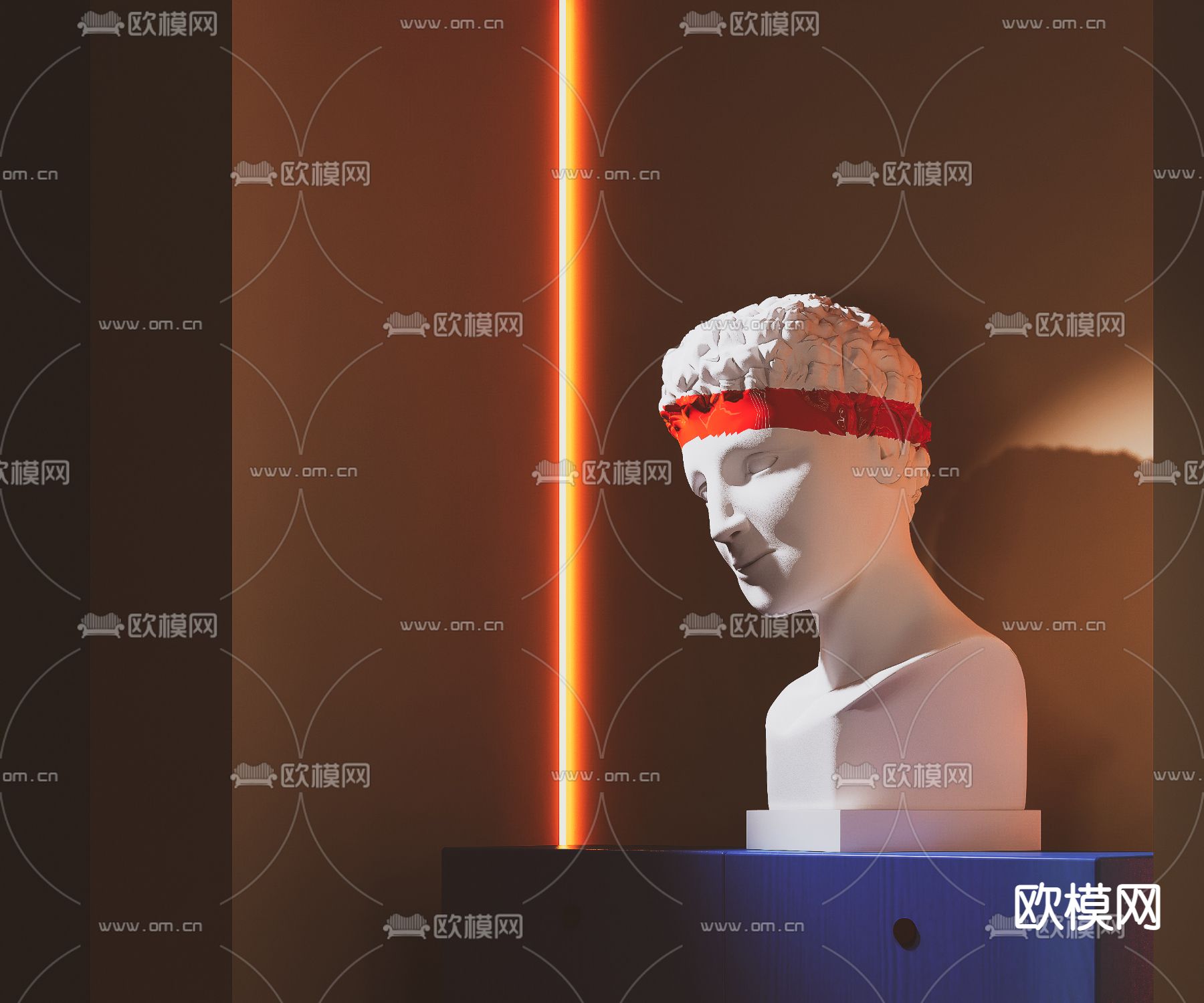 现代红黑艺术展厅su模型下载（渲染图2）