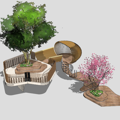  现代彩色爬梯儿童活动场地su模型 