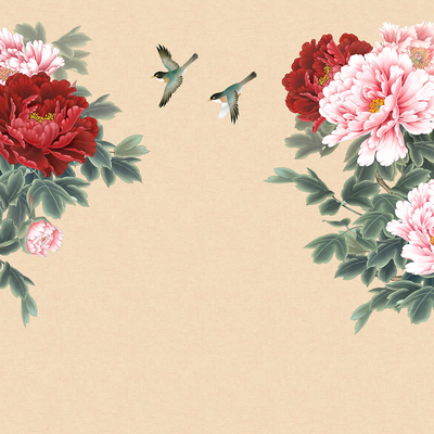  华琴壁画牡丹花壁纸 