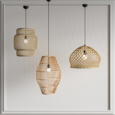 新中式竹编吊灯su模型