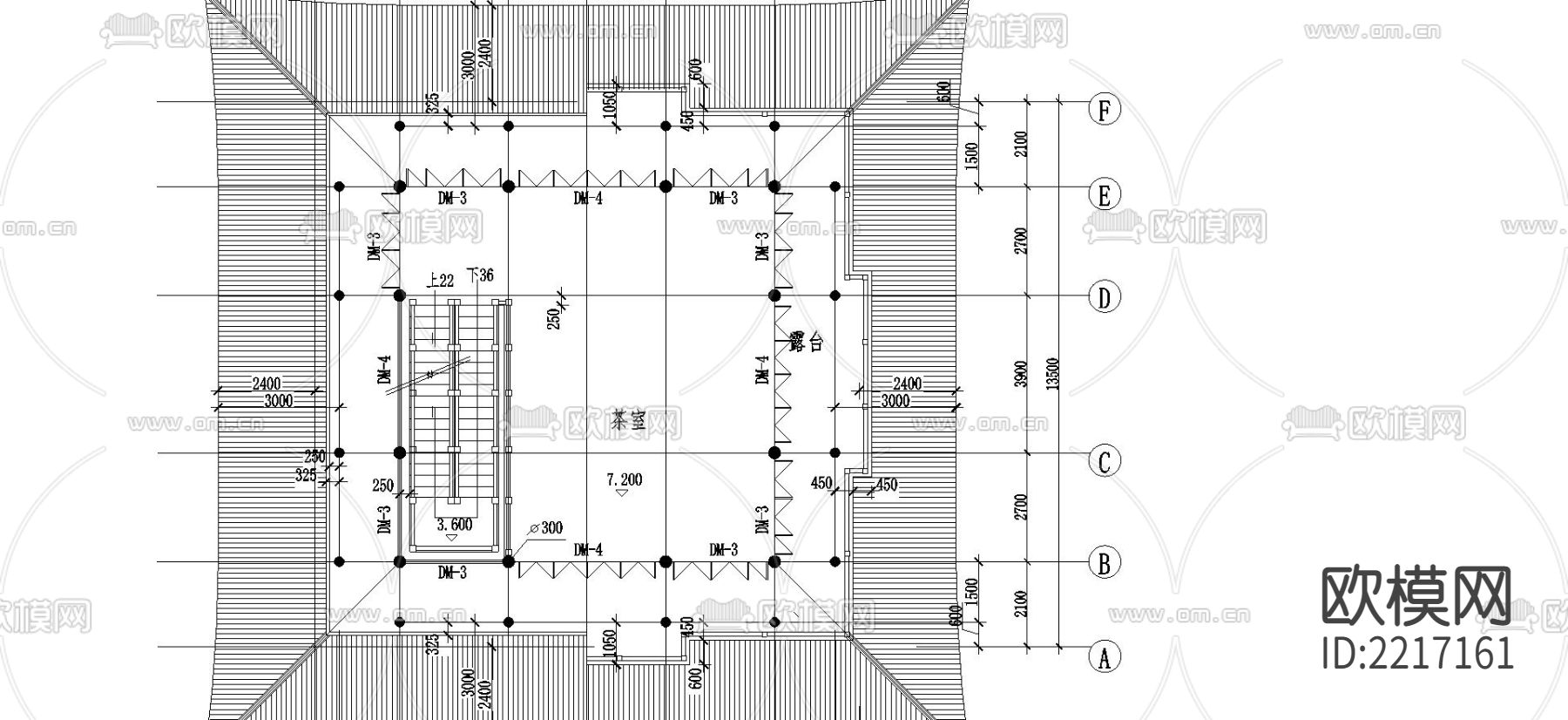 云峰烟水阁cad平立面建筑图下载（渲染图2）