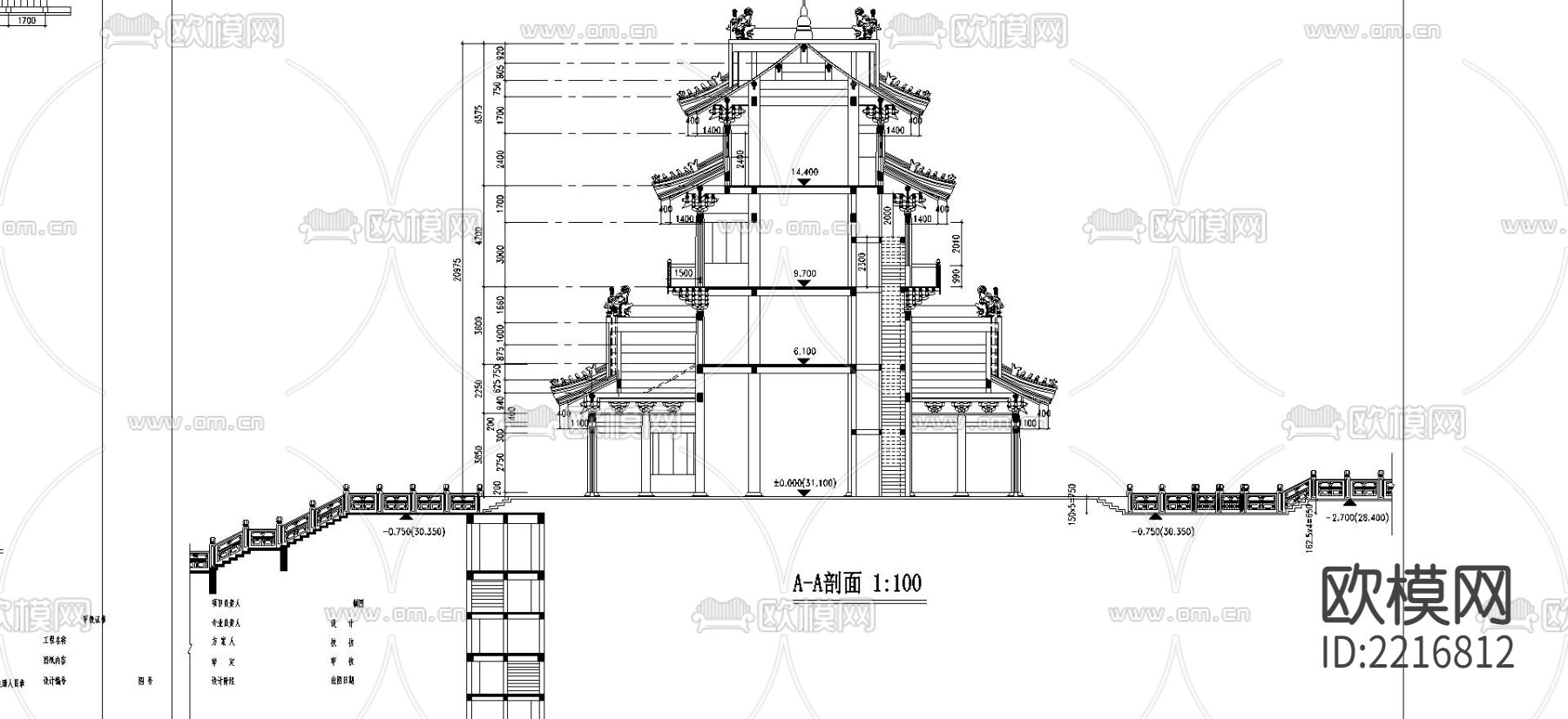 望海楼cad施工图下载（渲染图2）