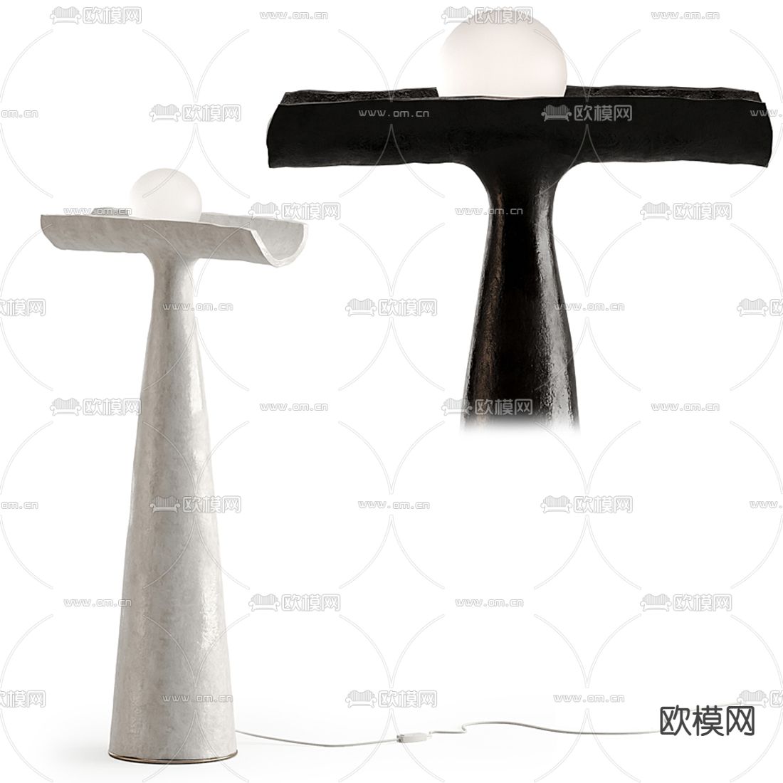 侘寂风黑白落地灯3d模型下载（渲染图3）