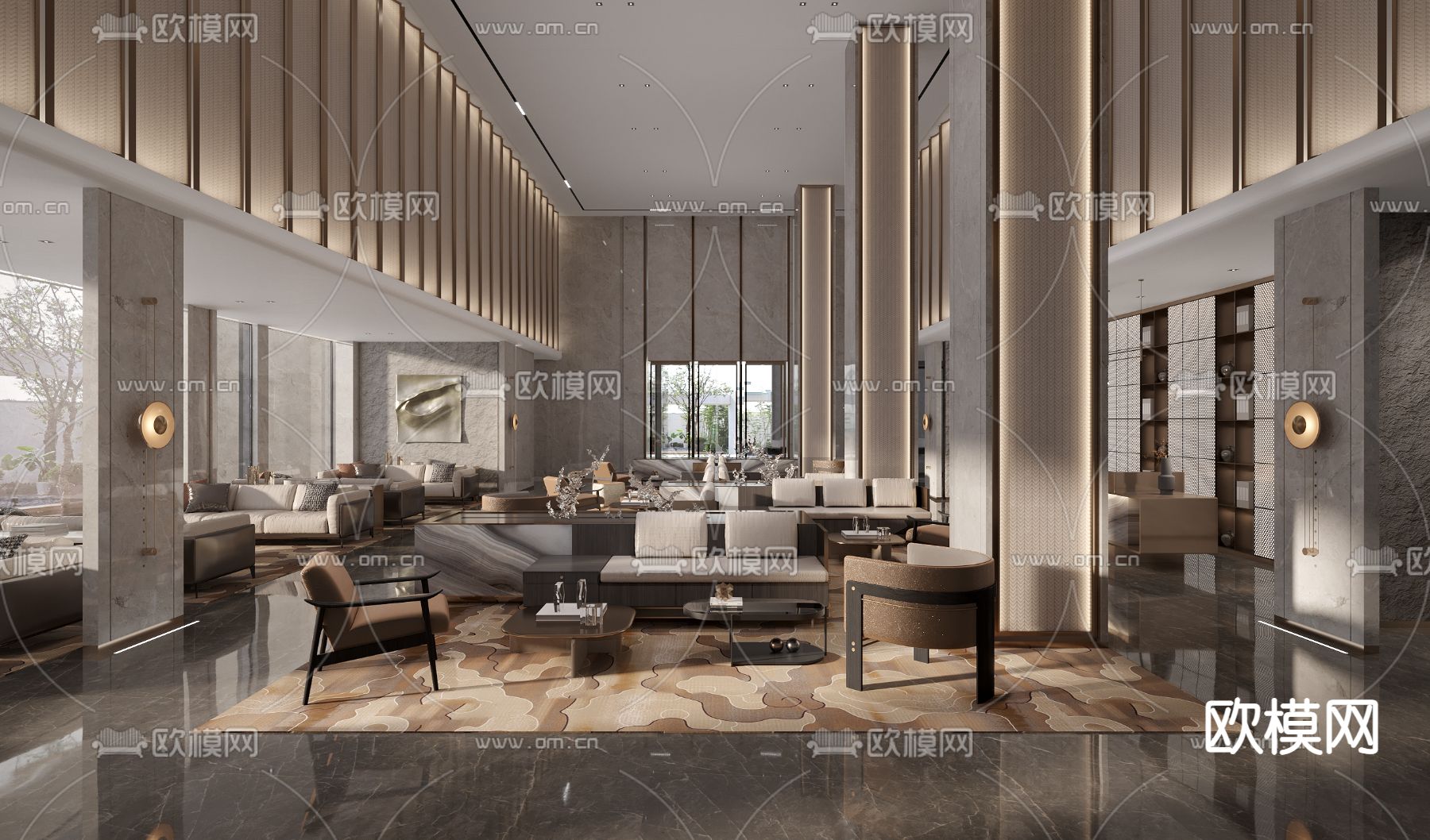 现代轻奢售楼部洽谈区3d模型下载（渲染图1）