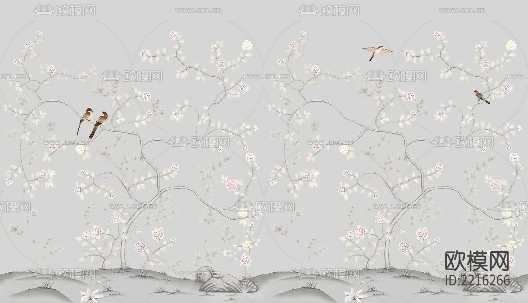 华琴壁画古风工笔花鸟壁纸下载