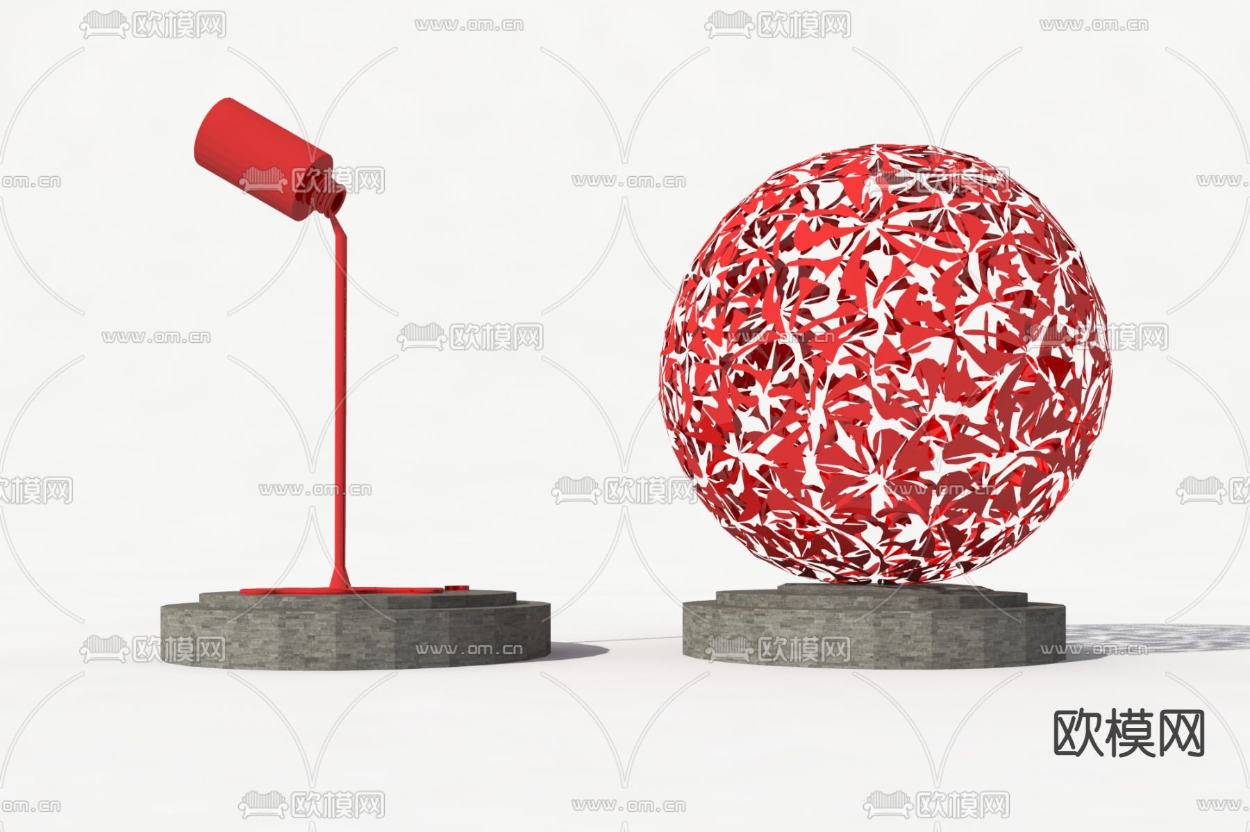 现代红色球形城市雕塑小品3d模型下载