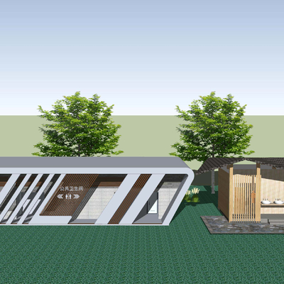  新中式公共厕所su模型 