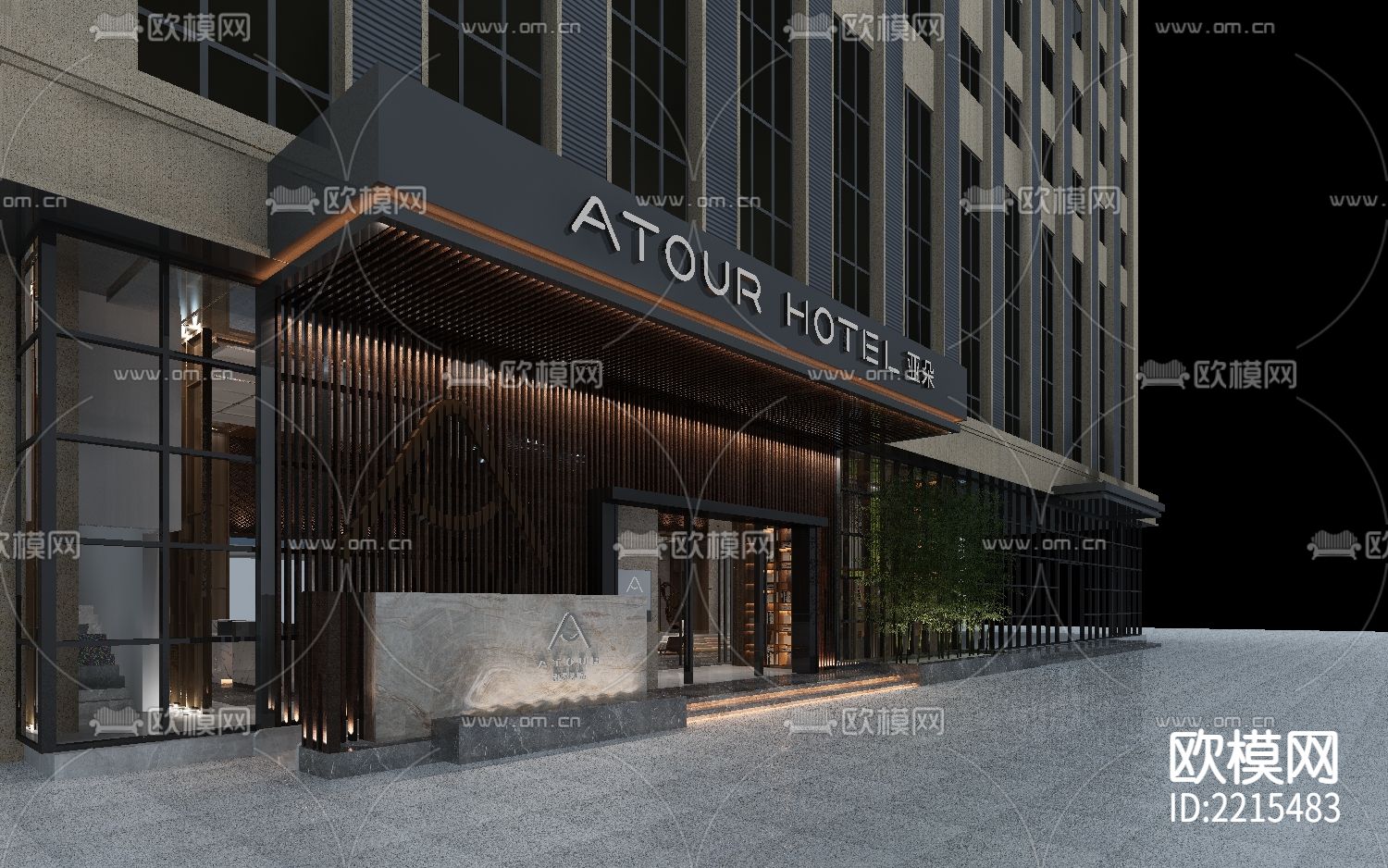 亚朵外观CAD施工图下载（渲染图2）