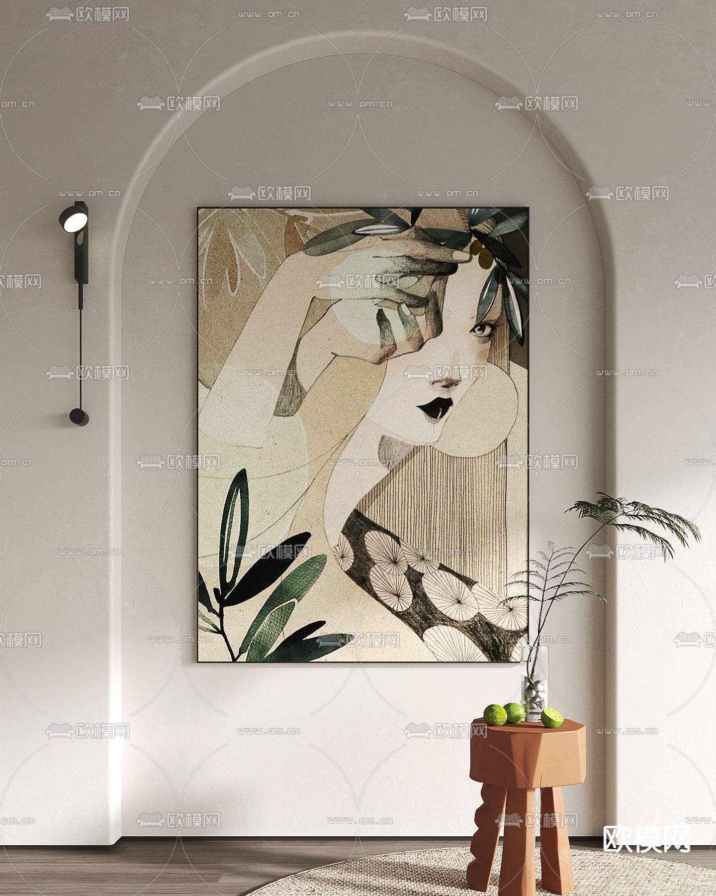 侘寂风抽象装饰画su模型下载（渲染图1）