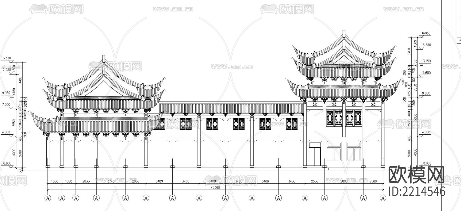 古建筑祠堂戏台CAD施工图下载（渲染图2）