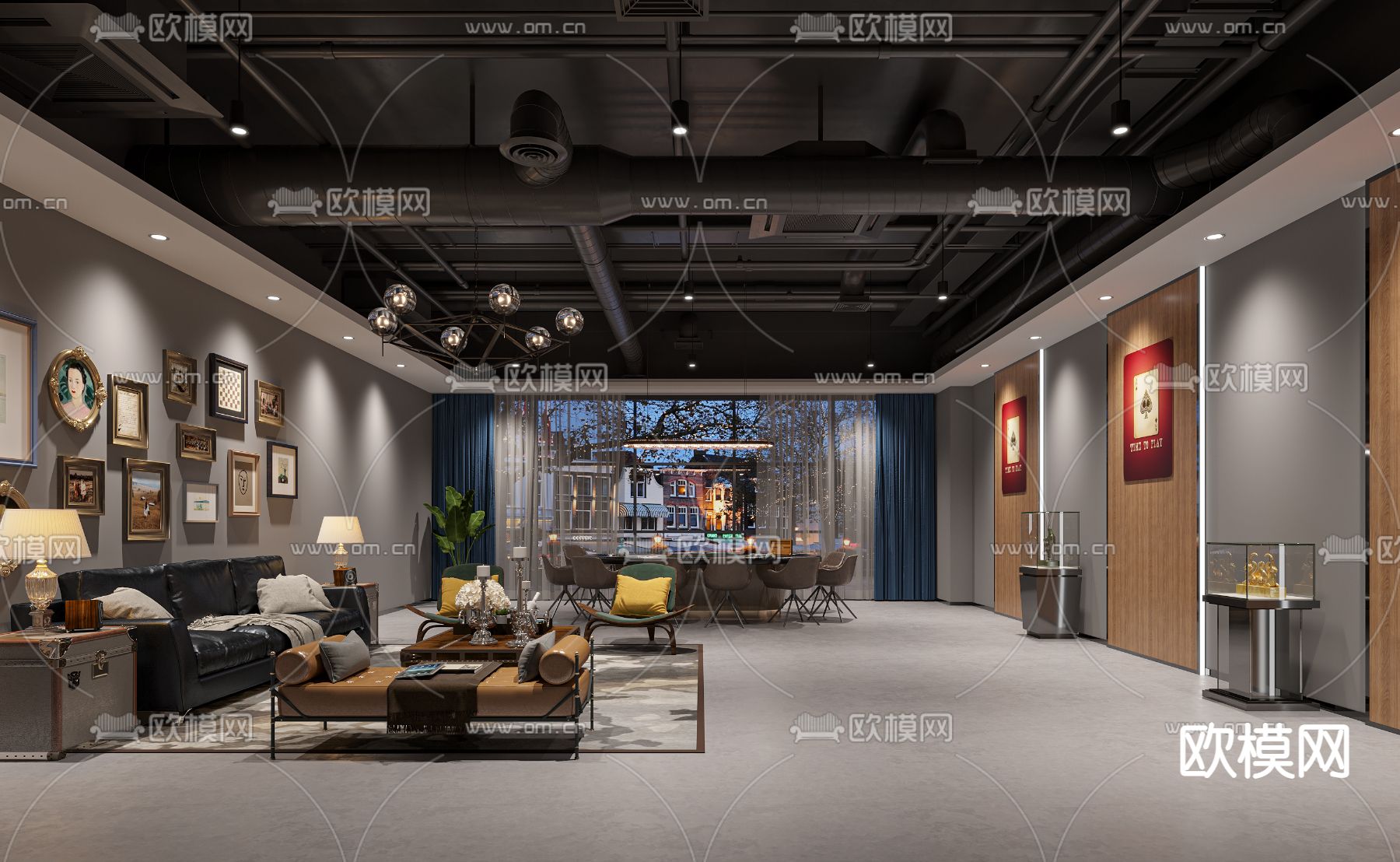 现代棋牌室免费3d模型下载