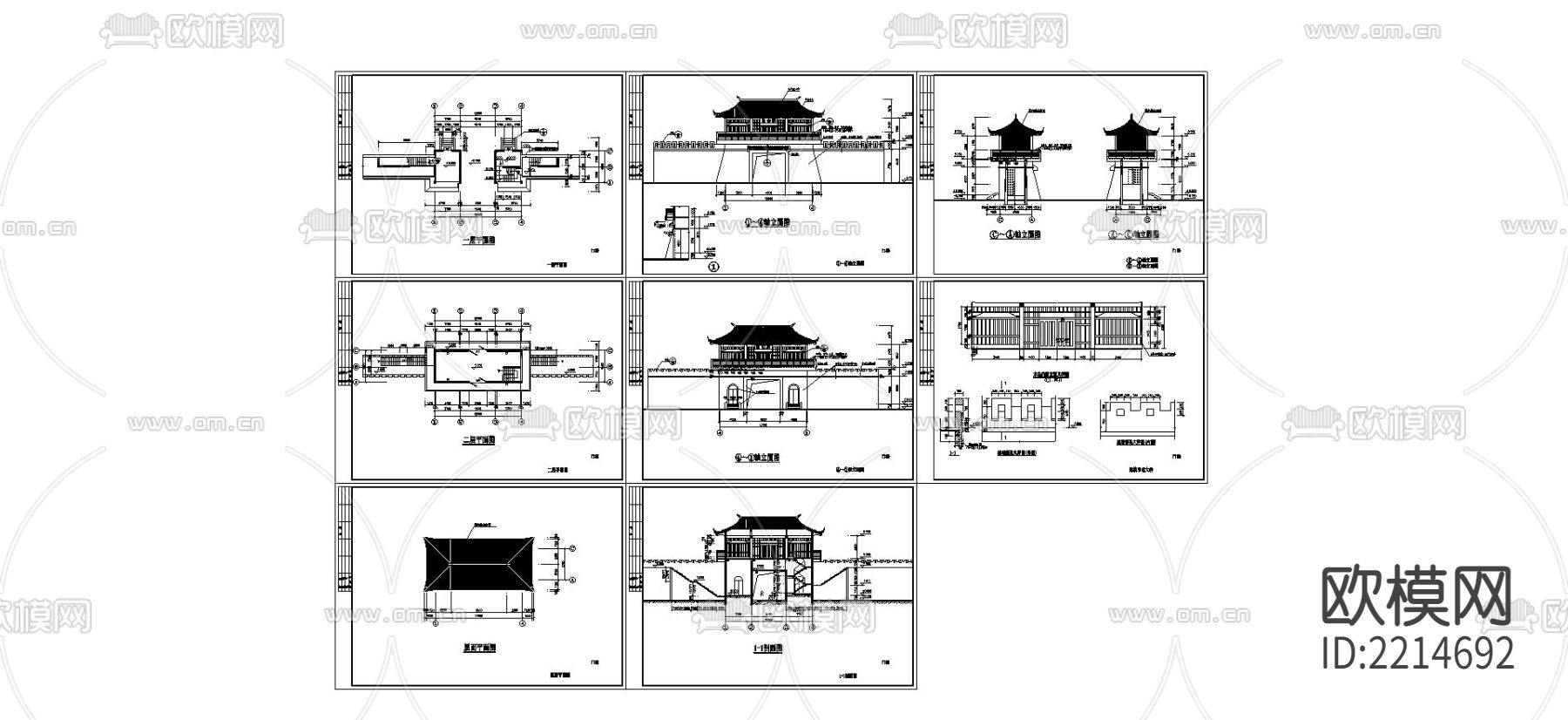 两层的山门建筑CAD施工图下载（渲染图5）