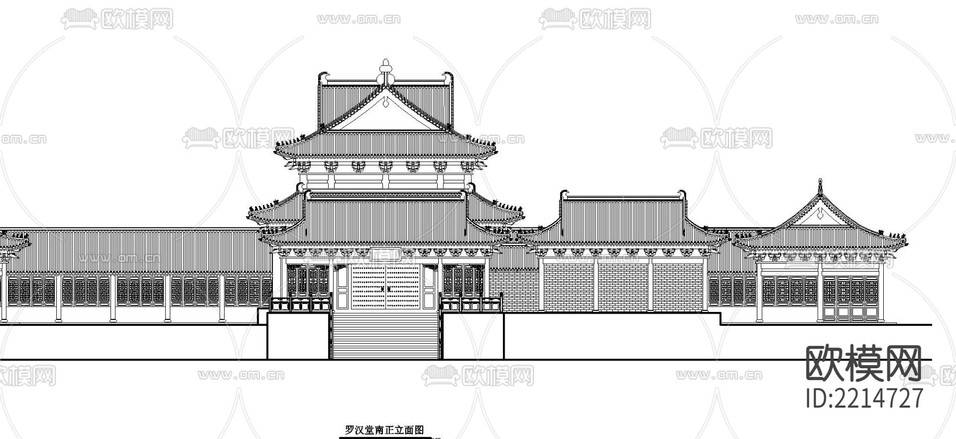 羅漢堂建筑CAD施工圖下載(渲染圖1)