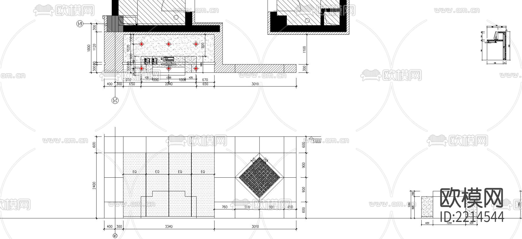 固定服务台CAD施工图下载（渲染图1）