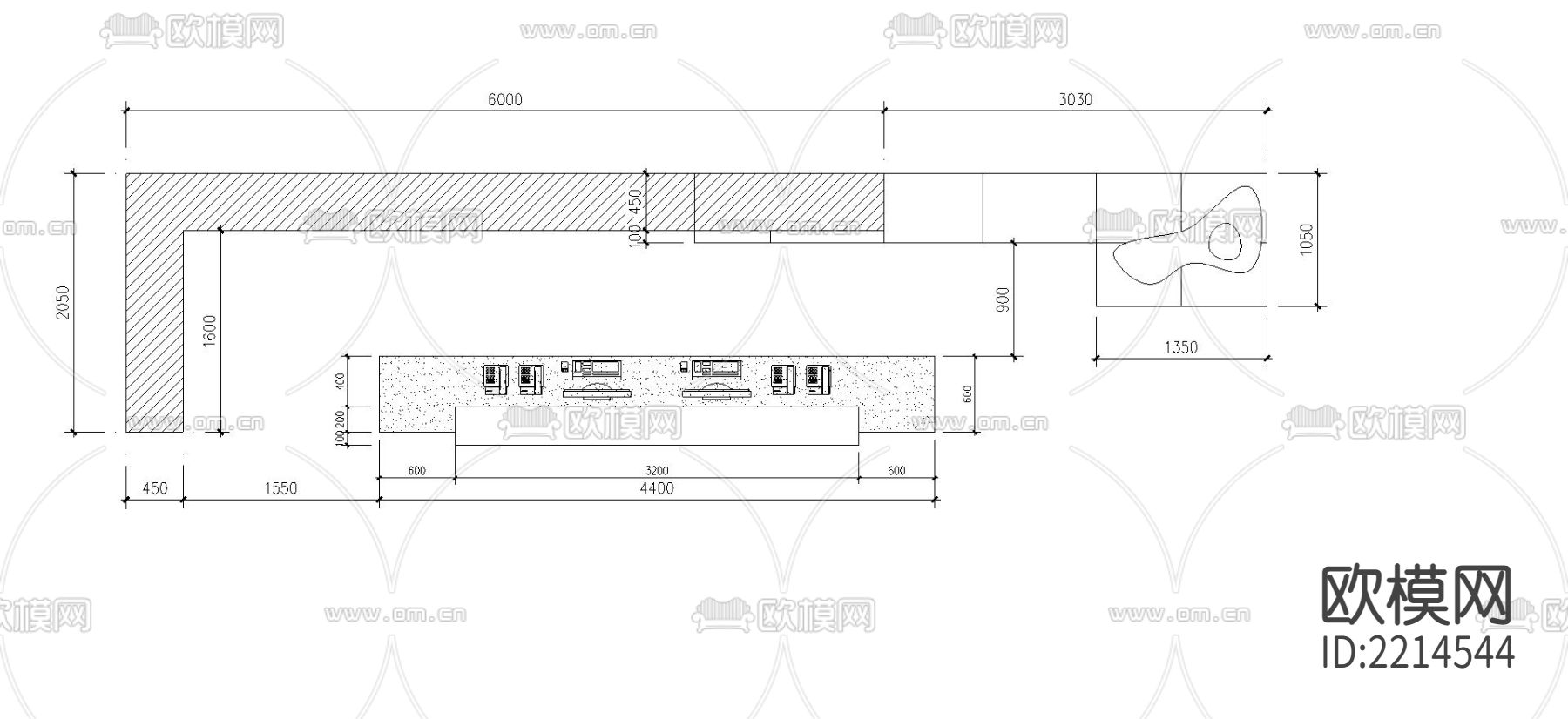 固定服务台CAD施工图下载（渲染图2）