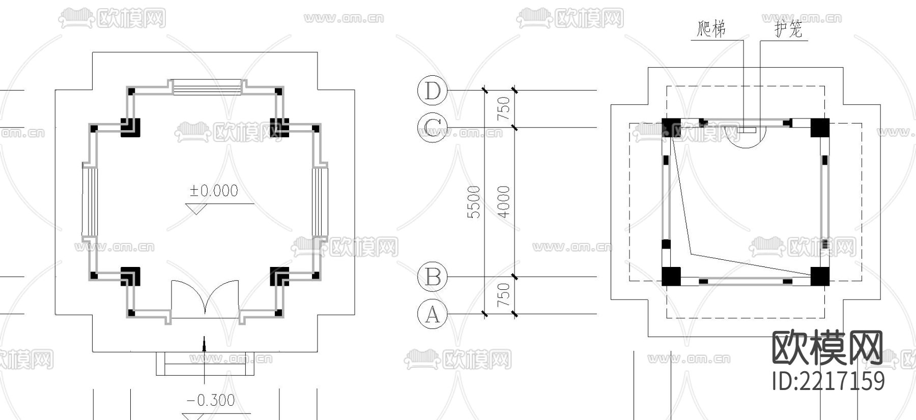 钟楼建筑cad施工图下载（渲染图2）