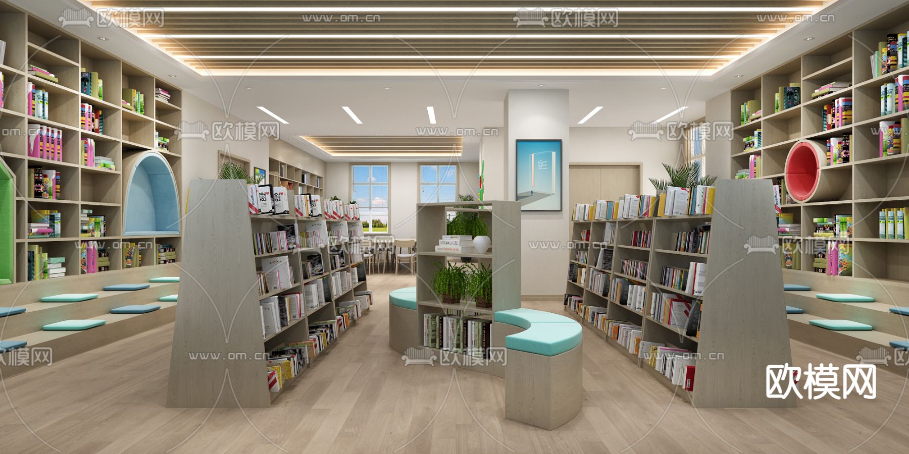 现代图书馆3d模型下载（渲染图3）