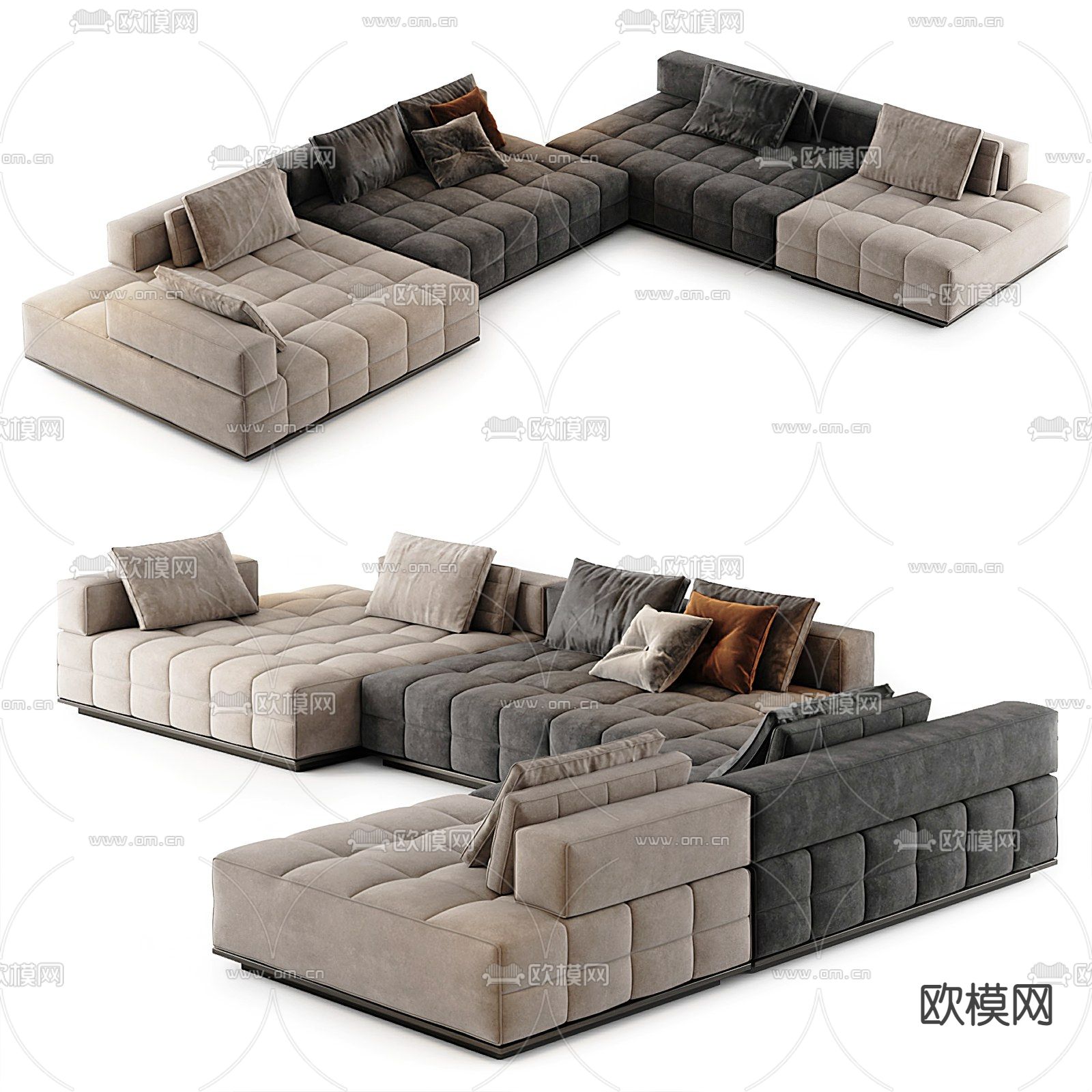 Minotti 现代布艺拼接转角沙发3d模型下载（渲染图1）