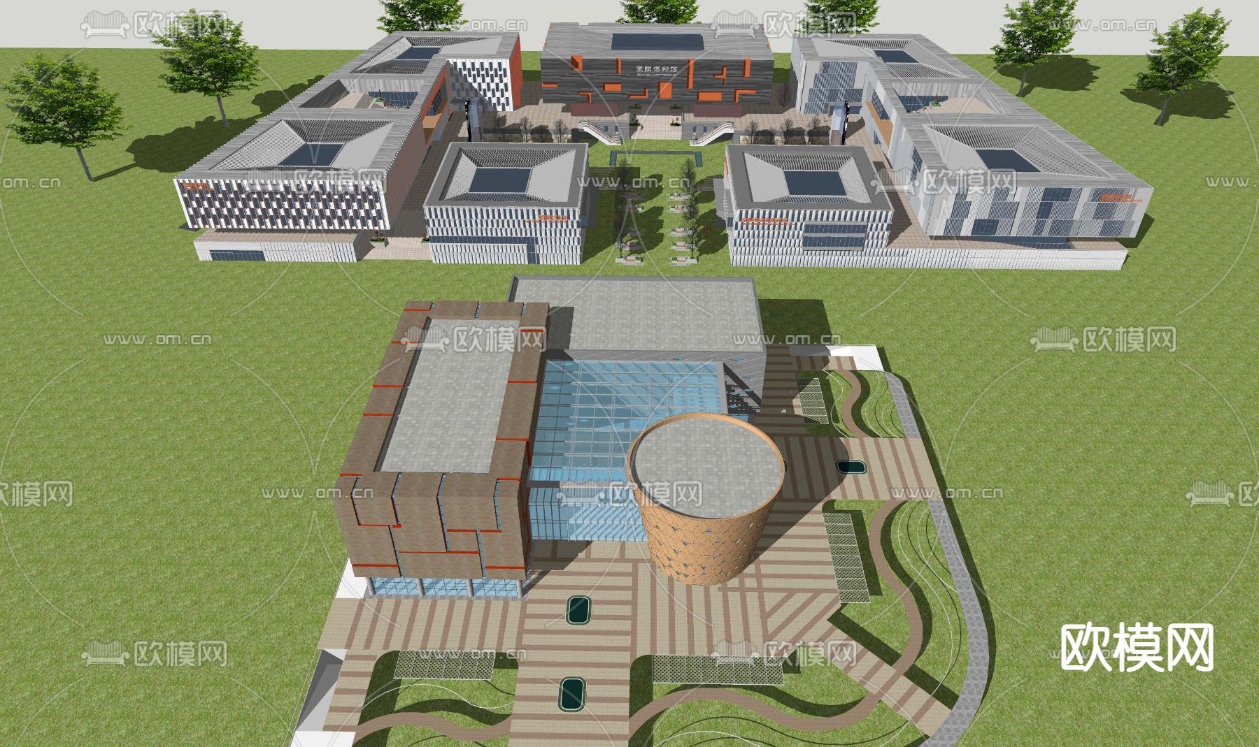 现代博物馆美术馆鸟瞰su模型下载