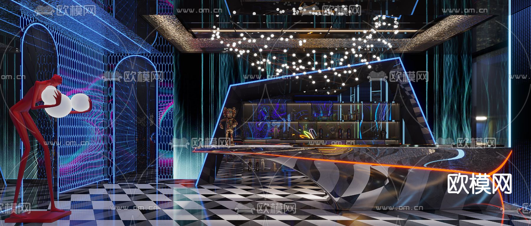 现代ktv大厅3d模型下载（渲染图1）
