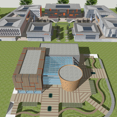  现代博物馆美术馆鸟瞰su模型 