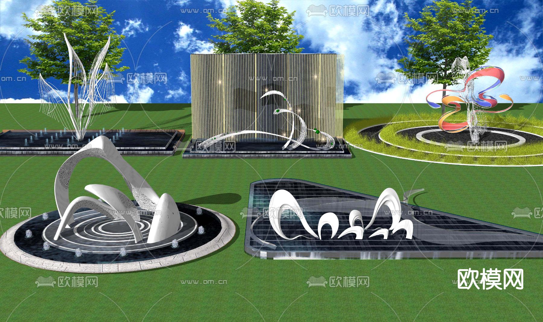 现代线性雕塑小品su模型下载_ID12050904_sketchup模型下载-欧模网